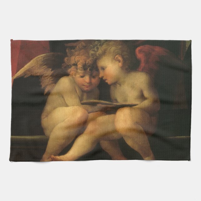 Två Cherubs Reading by Rosso Fiorentino, Änglar Kökshandduk (Horisontell)