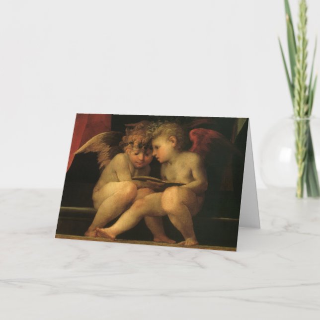 Två Cherubs Reading by Rosso Fiorentino, Änglar Kort (Framsida)