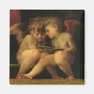 Två Cherubs Reading by Rosso Fiorentino, Änglar Magnet