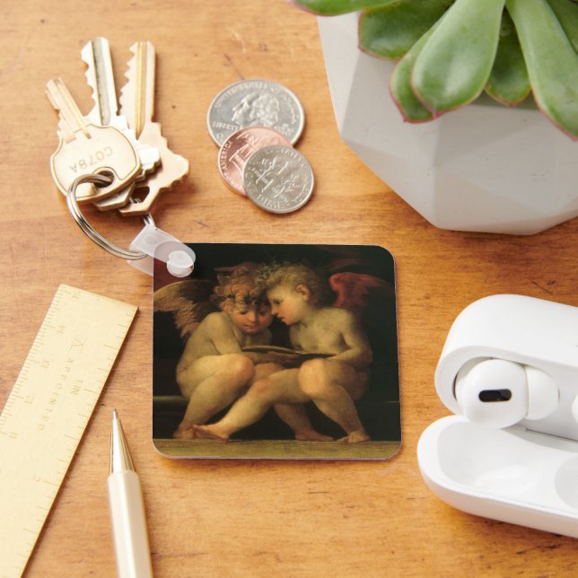 Två Cherubs Reading by Rosso Fiorentino, Änglar Nyckelring (Skrivbord)