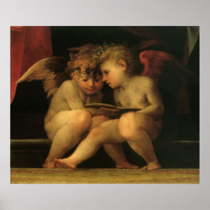 Två Cherubs Reading by Rosso Fiorentino, Änglar Poster