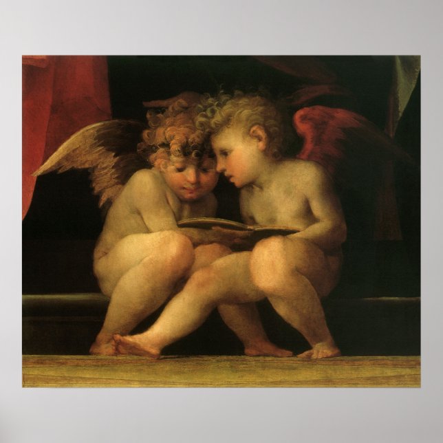 Två Cherubs Reading by Rosso Fiorentino, Änglar Poster (Framsidan)