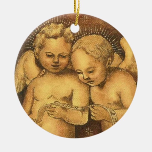 "Två Cherubs som sjunger" julPrydnad-Änglar Julgransprydnad Keramik (Framsidan)