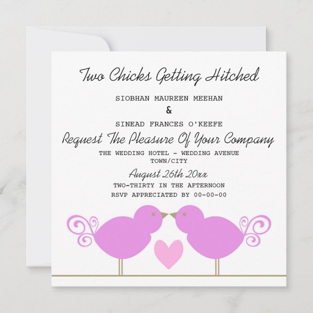 Två Chickar har kommit ifatt Lesbisken Bröllop Inbjudningar (Framsida)