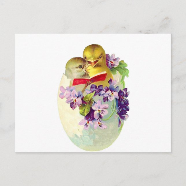 Två chickar i äggsnäckasjunga från songbooken vykort (Framsida)