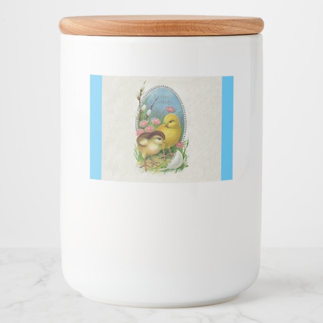 Två Chickar Påsk Söt Blå kläckta ägg Mat Etiketter (Framsida)