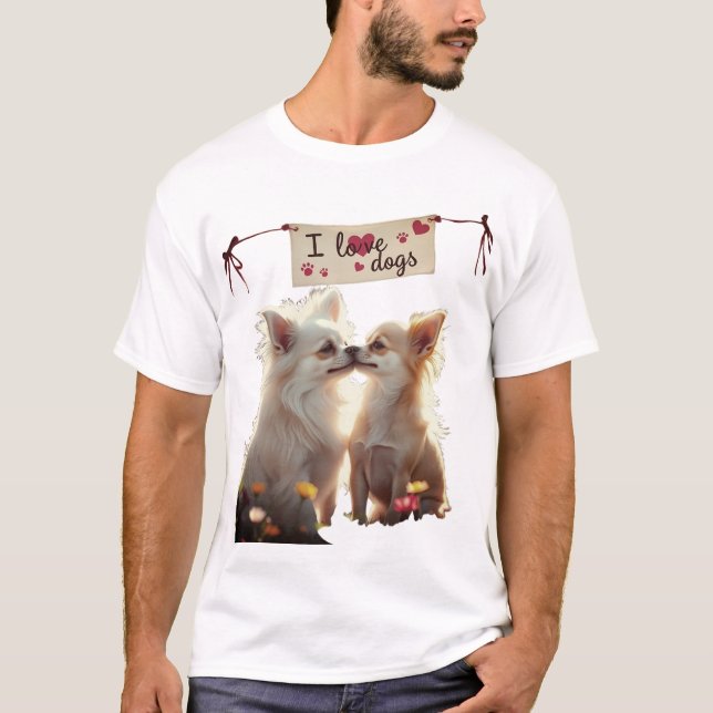 Två Chihuahua Hundar i en färglös Blomsterträdgård T Shirt (Framsida)