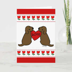 Två Chocolate Labradors med Kärlek Tecknad Kort