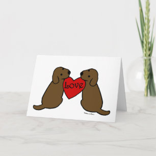 Två Chocolate Labradors Tecknad Tack Kort