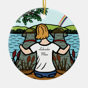 Två chokladLabrador änglar och mamma 2 Julgransprydnad Keramik