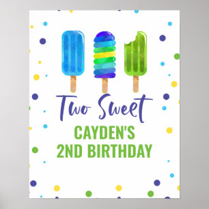 Två coola 2-års födelsedag Is Pop Blå Grön Poster
