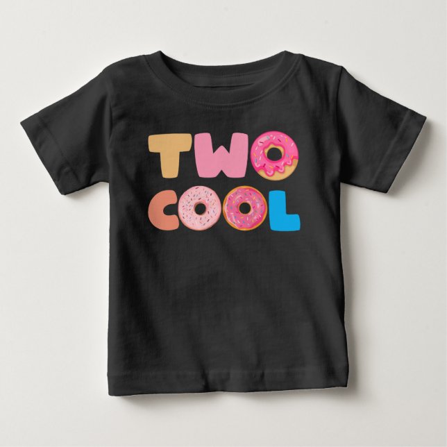 Två coola 2-års födelsedagsdonut-tema 2-åring pres t shirt (Framsida)