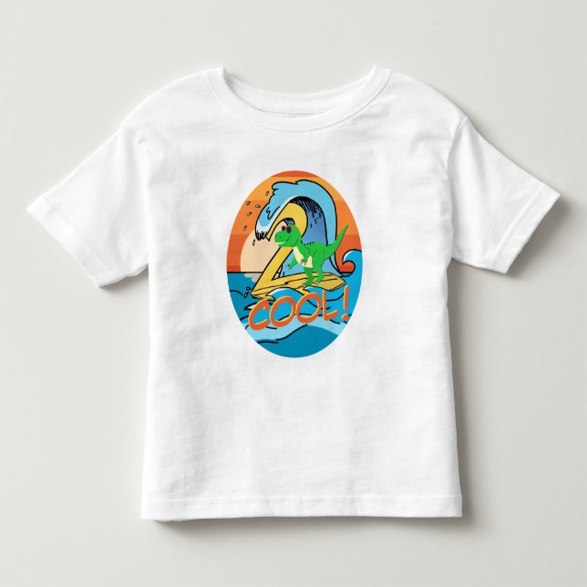 Två coola! 2-års surfing dinosaurie festvåg t shirt (Framsida)