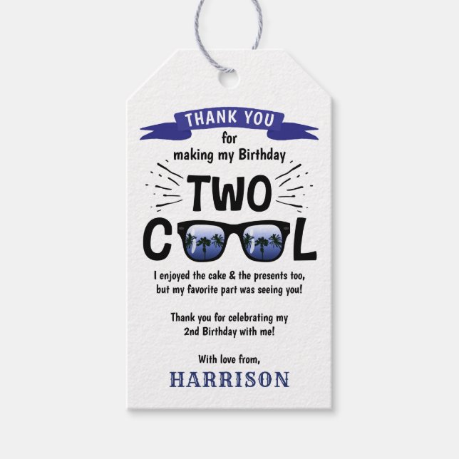 Två Coolor Boys 2:a födelsedag Party Tack Presentetikett (Framsidan)