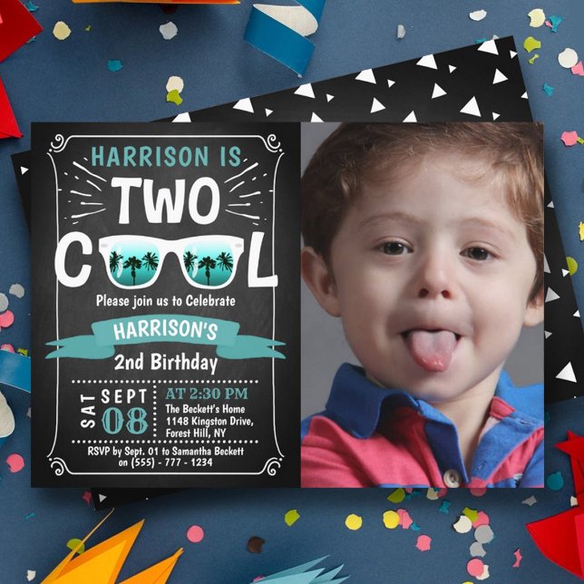 Två Coolor Boys Chalkboard Photo 2 Birthday Inbjudningar (Skapare uppladdad)