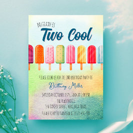 Två Coolor Cute Popsicles Second Birthday Inbjudningar