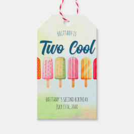 Två Coolor Cute Popsicles Second Birthday Presentetikett