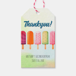 Två Coolor Cute Popsicles Second Birthday Presentetikett