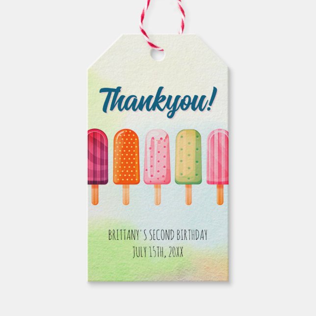 Två Coolor Cute Popsicles Second Birthday Presentetikett (Framsidan)