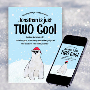 Två Coolor Festive Polar Bear Snö 2:a födelsedagen Inbjudningar