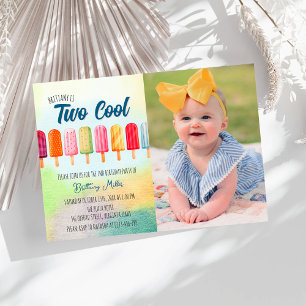 Två Coolor i Cute Popsicles Second Birthday Photo Inbjudningar