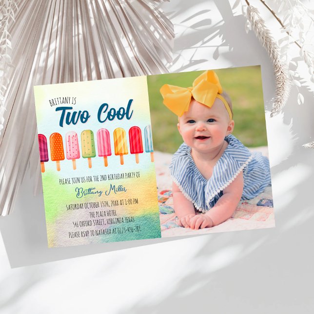 Två Coolor i Cute Popsicles Second Birthday Photo Inbjudningar (Skapare uppladdad)