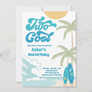 Två Coolor: Retro Surfboard Beach 2:a födelsedag P Inbjudningar