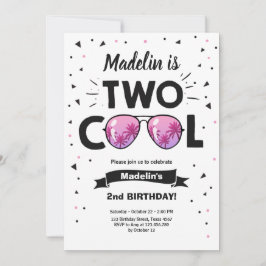 Två Coolor Sunglasses Girl 2:a födelsedagen Inbjudningar