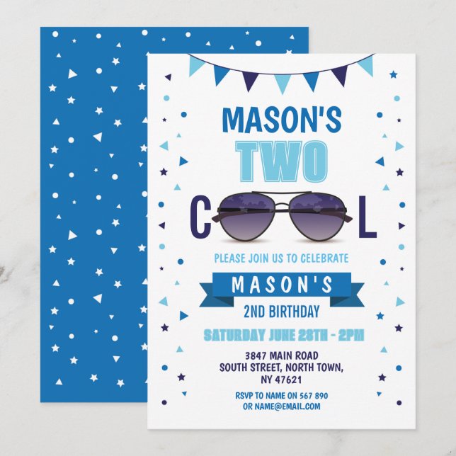 Två Coolor Sunglasses Sunglasses Summer Boys Shade Inbjudningar (Fram/baksida)