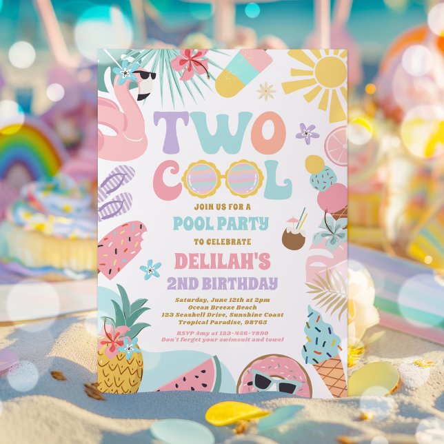 Två Coolor Tropical Summer Beach 2:a födelsedagen  Inbjudningar (Skapare uppladdad)