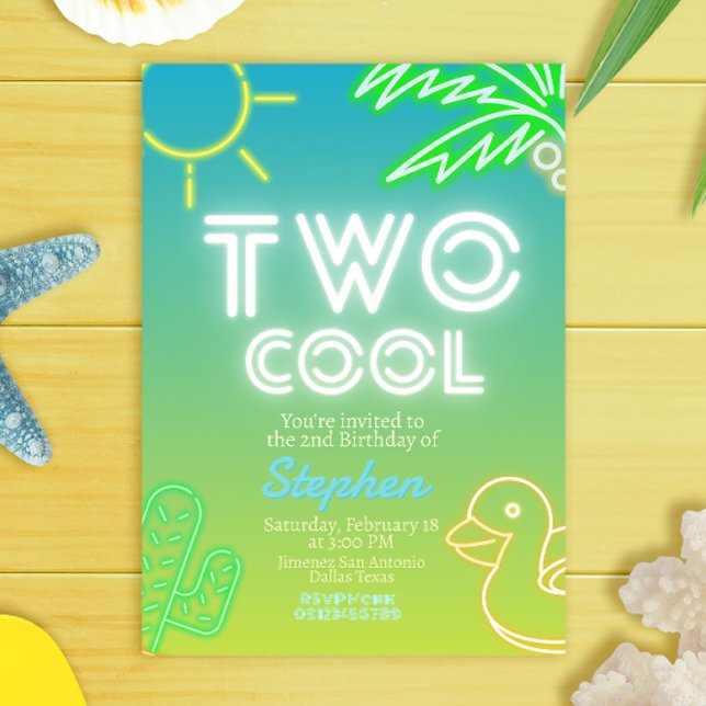 Två Coolors andra födelsedagsinbjudan Inbjudningar (Two Cool 2nd Boy Birthday Invitation - Pool Party Invitation)
