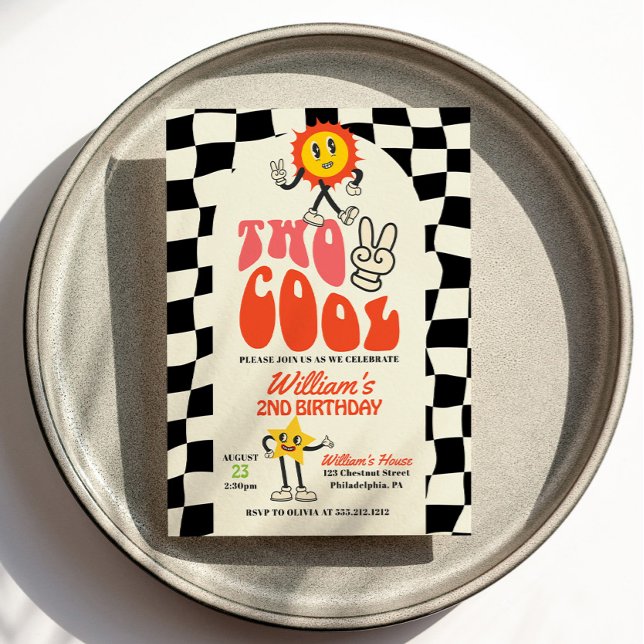 Två Coolors Födelsedagsfest Retro långt ut på andr Inbjudningar (Skapare uppladdad)