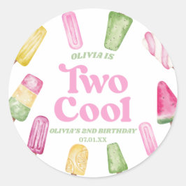 Två Coolors Rosa Retro Popsicle 2:a födelsedag Par Runt Klistermärke