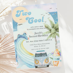 Två Coolors Surfa Beach Retro Surfing andra födels Inbjudningar