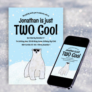 Två Coolors vintertid Polar Bear Snö 2:a födelseda Inbjudningar