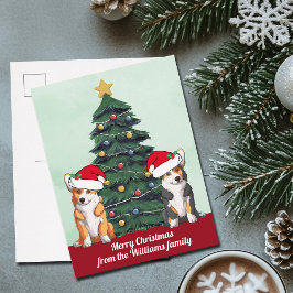 Två Corgi Julgran Cute Hundar i Santa Hat Vykort