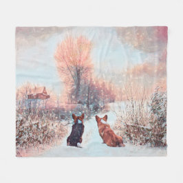 Två Corgis i Snö Fleecefilt