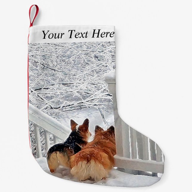Två Corgis i snön Liten Julstrumpa (Framsidan)