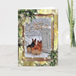 Två Corgis i snön med ramen Helgkort