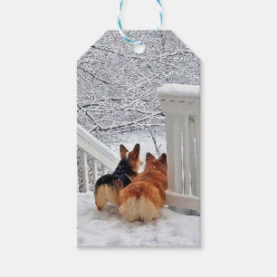 Två Corgis i vinter Presentetikett