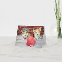 Två Corgis med hjärtans godis kort