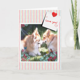 Två Corgis Möet Valentine Helgkort