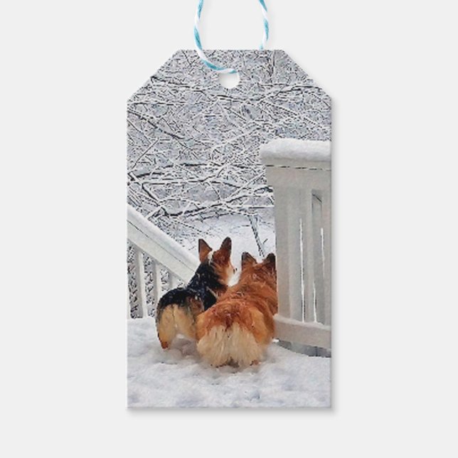 Två Corgis på Winter Presentetikett (Framsidan)