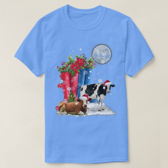 Två Cow Hat jultomten Ljus Funny Cow Chris T Shirt (Design framsida)