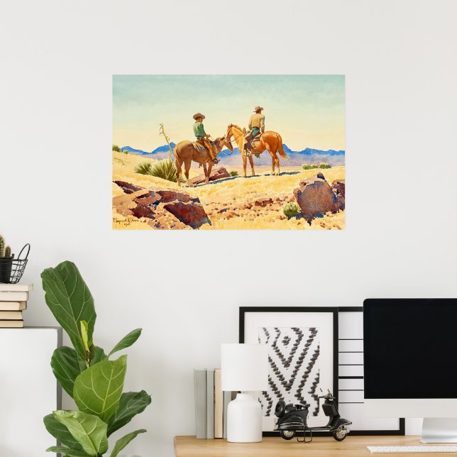Två Cowboys på hästar av Maynard Dixon Poster (Hemmakontoret)