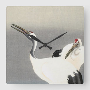 Två Cranes, 1900-1930 av Ohara Koson Fyrkantig Klocka