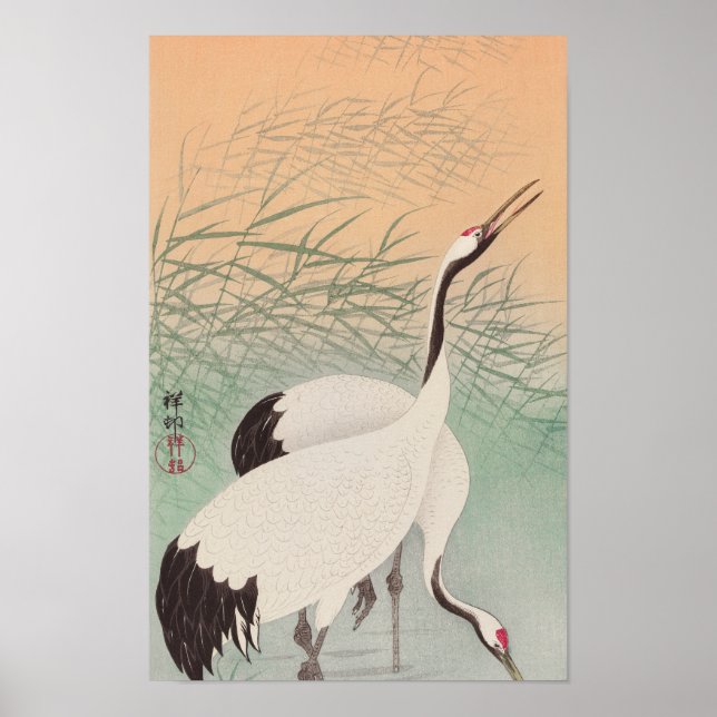Två Cranes (1925-1936) av Ohara Koson Poster (Framsidan)