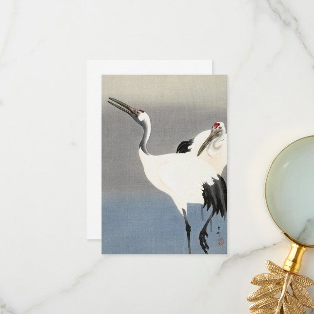 Två Cranes av Ohara Koson Tack Kort (Fram/Back In Situ)