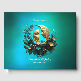 Två crescerande måne dekorerat med känsliga blommo gästböcker