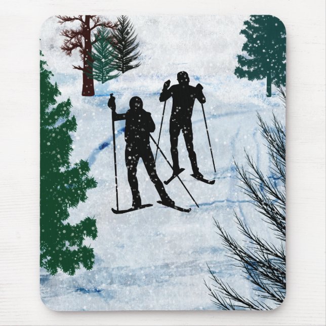 Två crossa country Skiers Musmatta (Framsidan)
